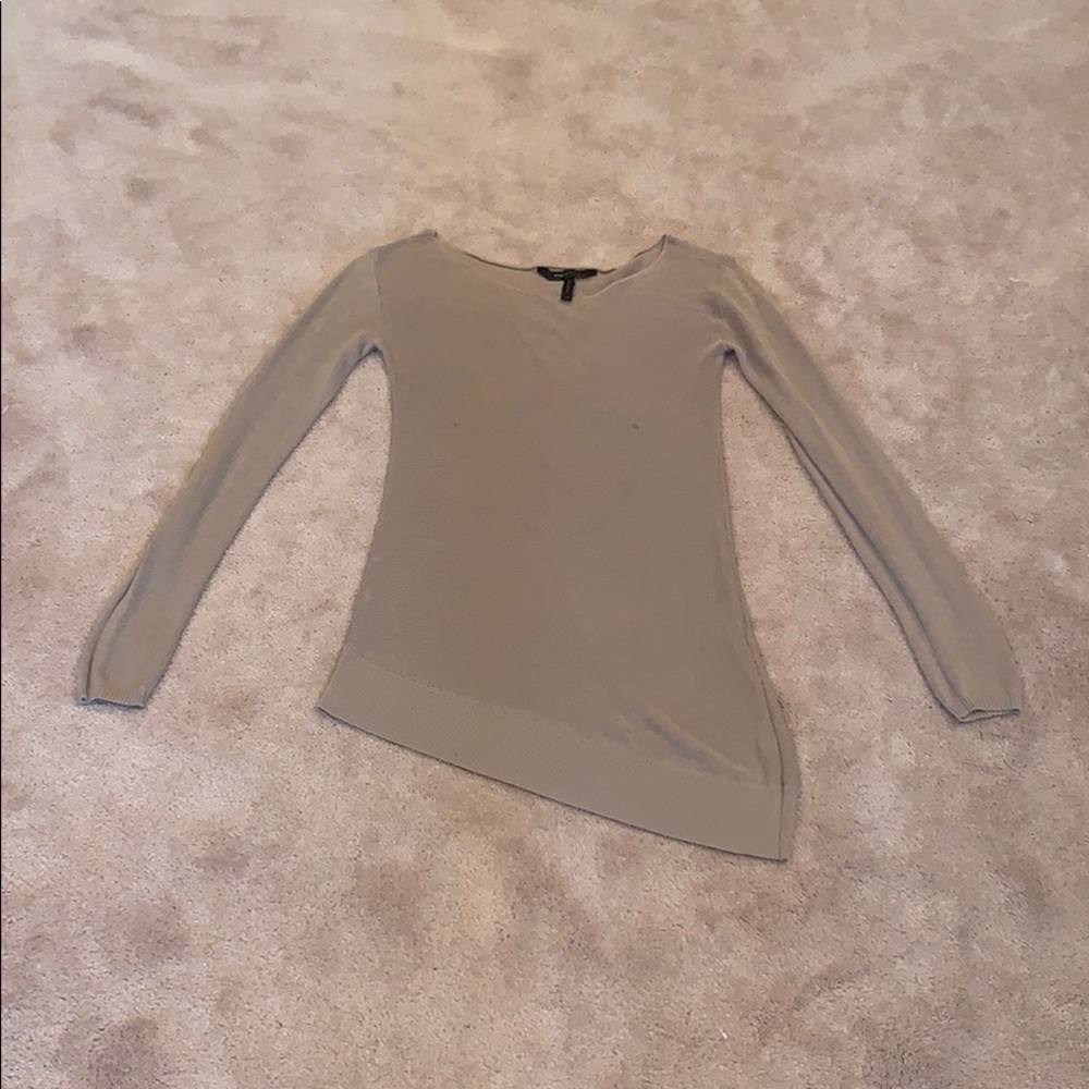 BCBGMAXAZRIA Sheer Long Sleeve Taupe Blouse